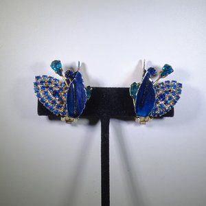 RARE BLUE BIRD CLIP EARRINGS